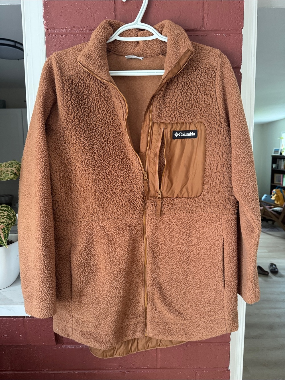 Columbia Women’s Brown Teddy Fleece Zip Up Jacket with Zip Chest Pocket